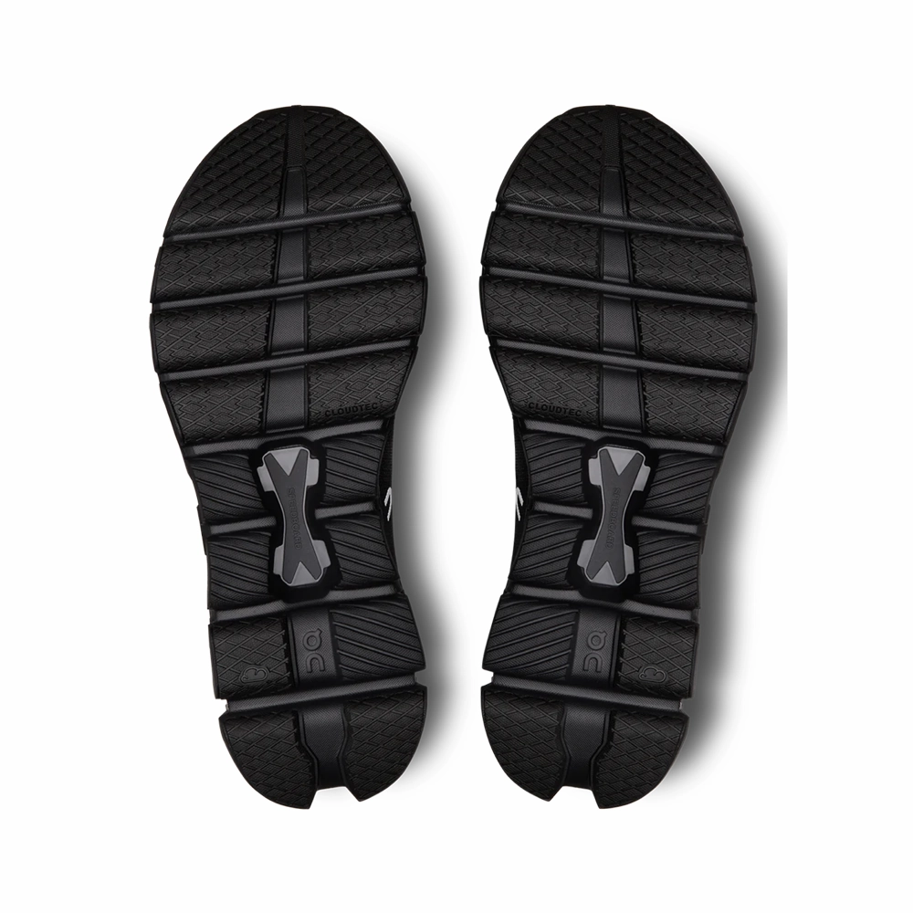 On Women's Cloud X 4 Sneaker in Black/Eclipse Canvas Elastic Gore Panels