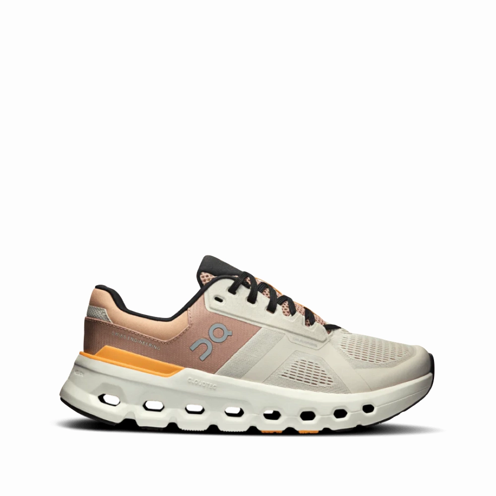 On Women's Cloudrunner 2 Sneaker in Pearl/Tangerine Seamless Toe Box