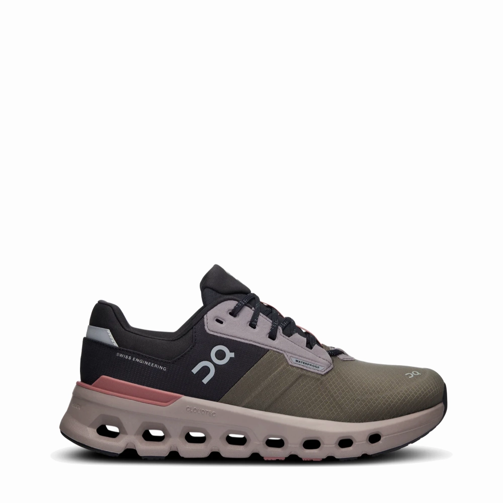 On Women's Cloudrunner 2 Waterproof Sneaker in Olive/Mahogany Soft Footbed Mold