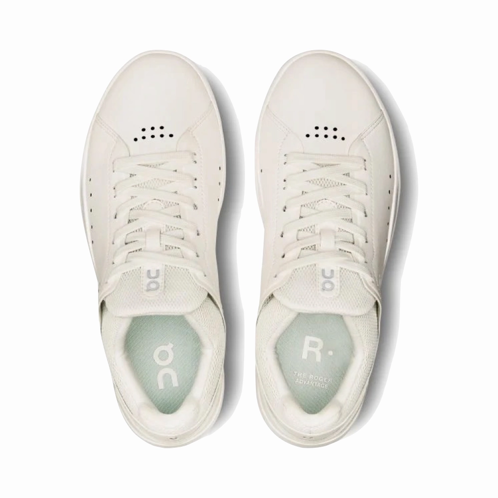 On Women's THE ROGER Advantage Sneaker in All White Fashion-Forward Look Low Top