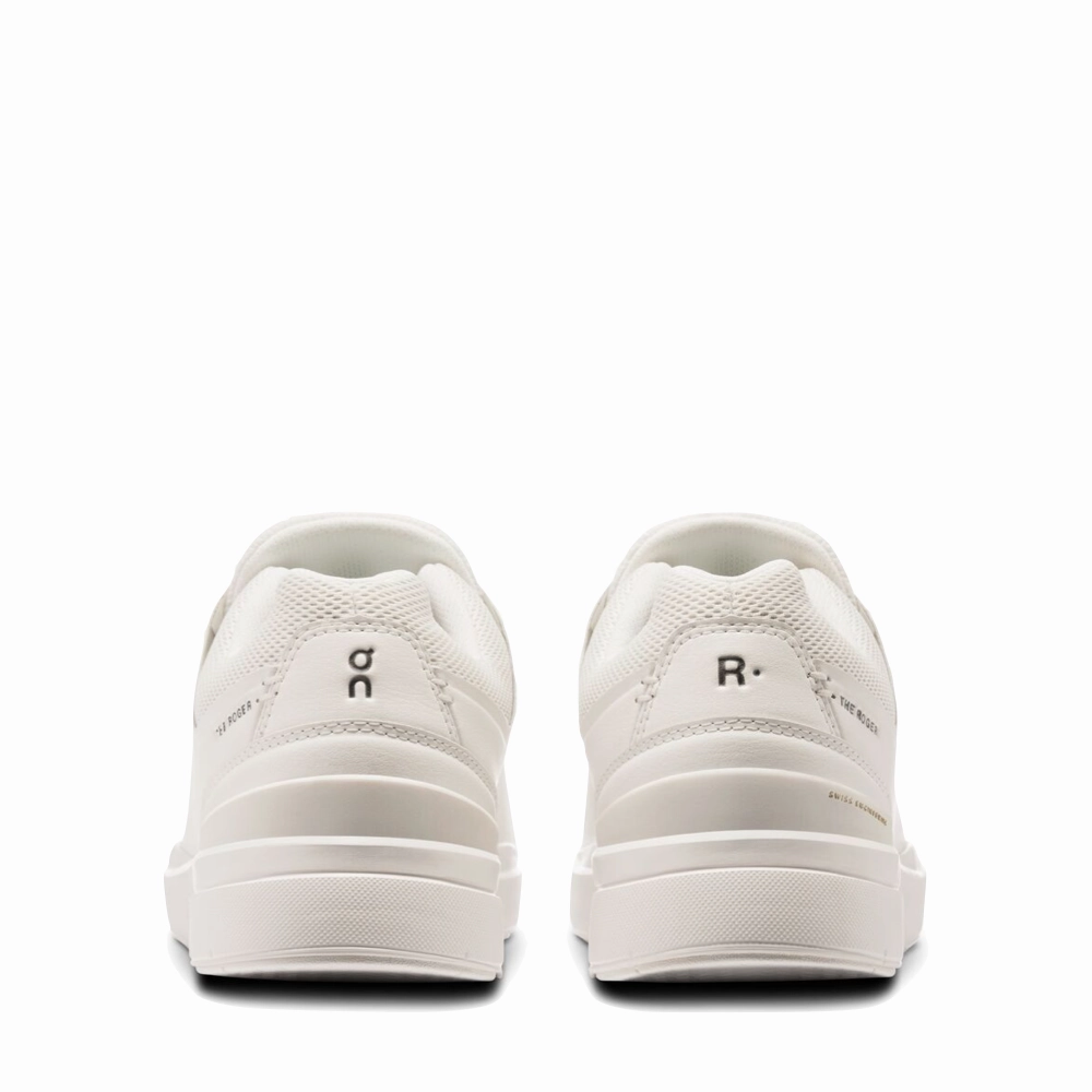 On Women's THE ROGER Advantage Sneaker in White/Undyed Cushioned ride