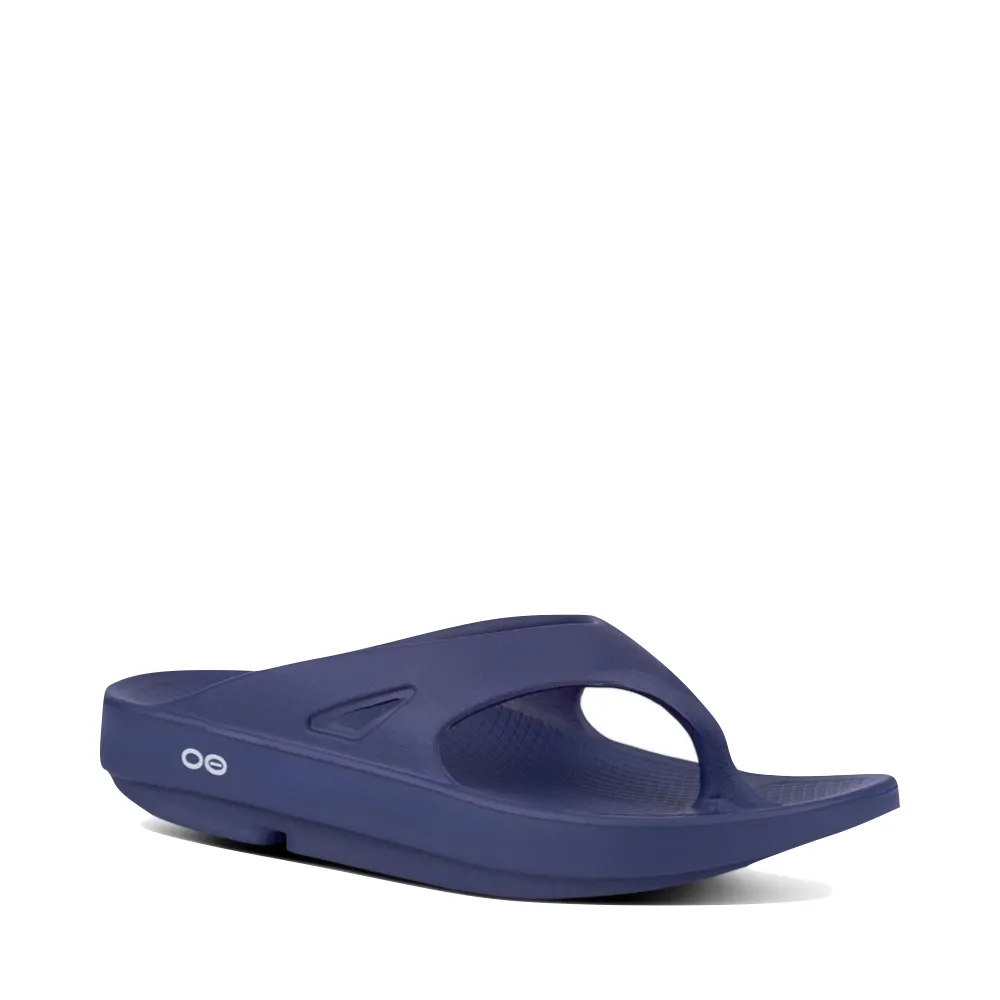 OOfos OOriginal Thong Sandal in Navy Chill Day Stacked Heel Design