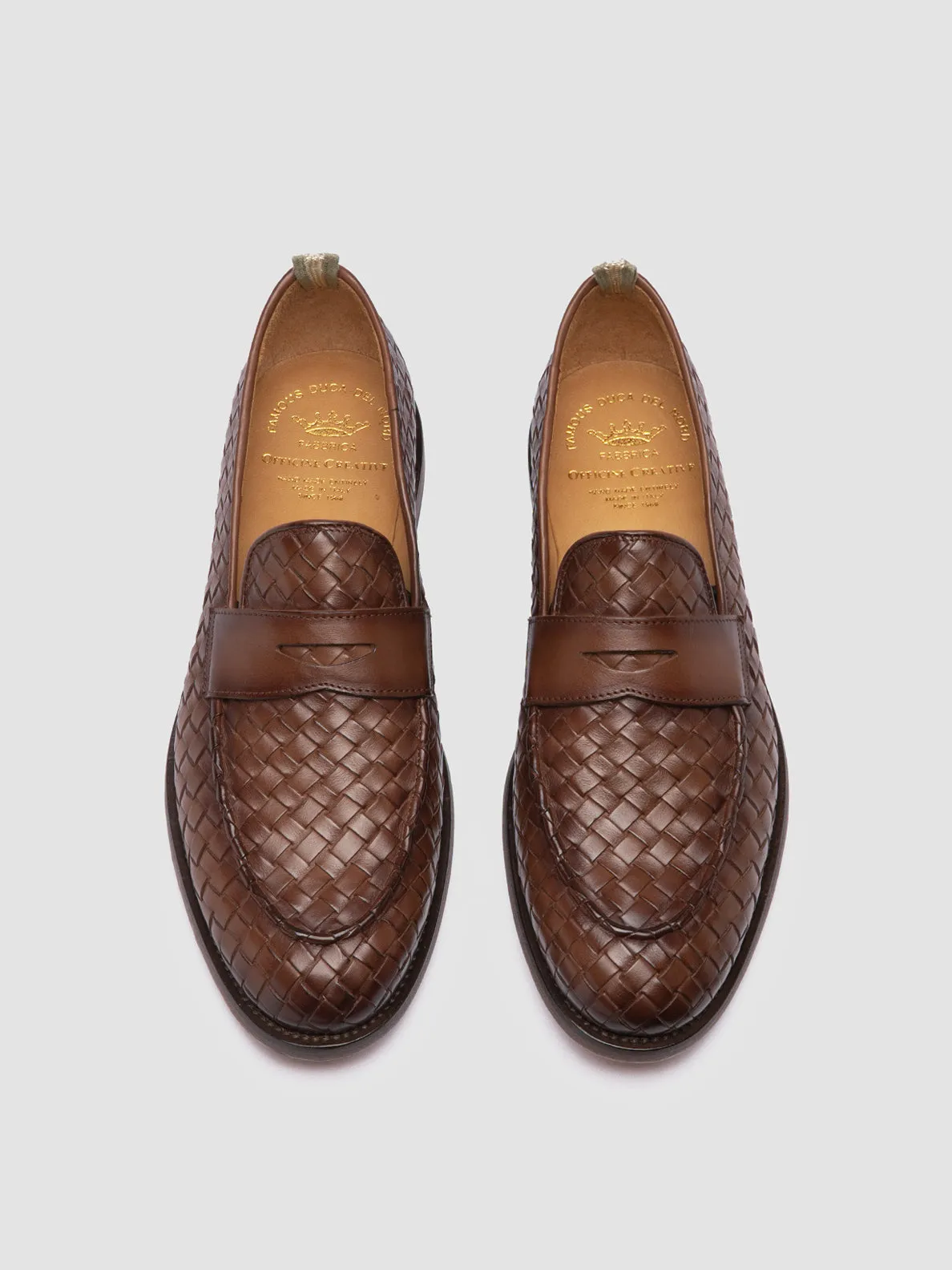 OPERA 003 - Light Brown Leather Penny Loafers Perforated Detail