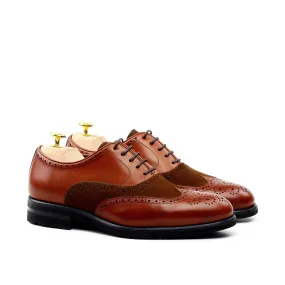 Formal Footwear Unique Handcrafted Caramel Brown Wingtip Oxford w/ Full Brogue by Le Ruux