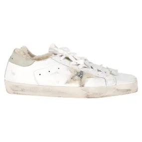 Golden Goose Superstar Shearling-Lined Distressed Sneakers in White Leather Clean Stitching