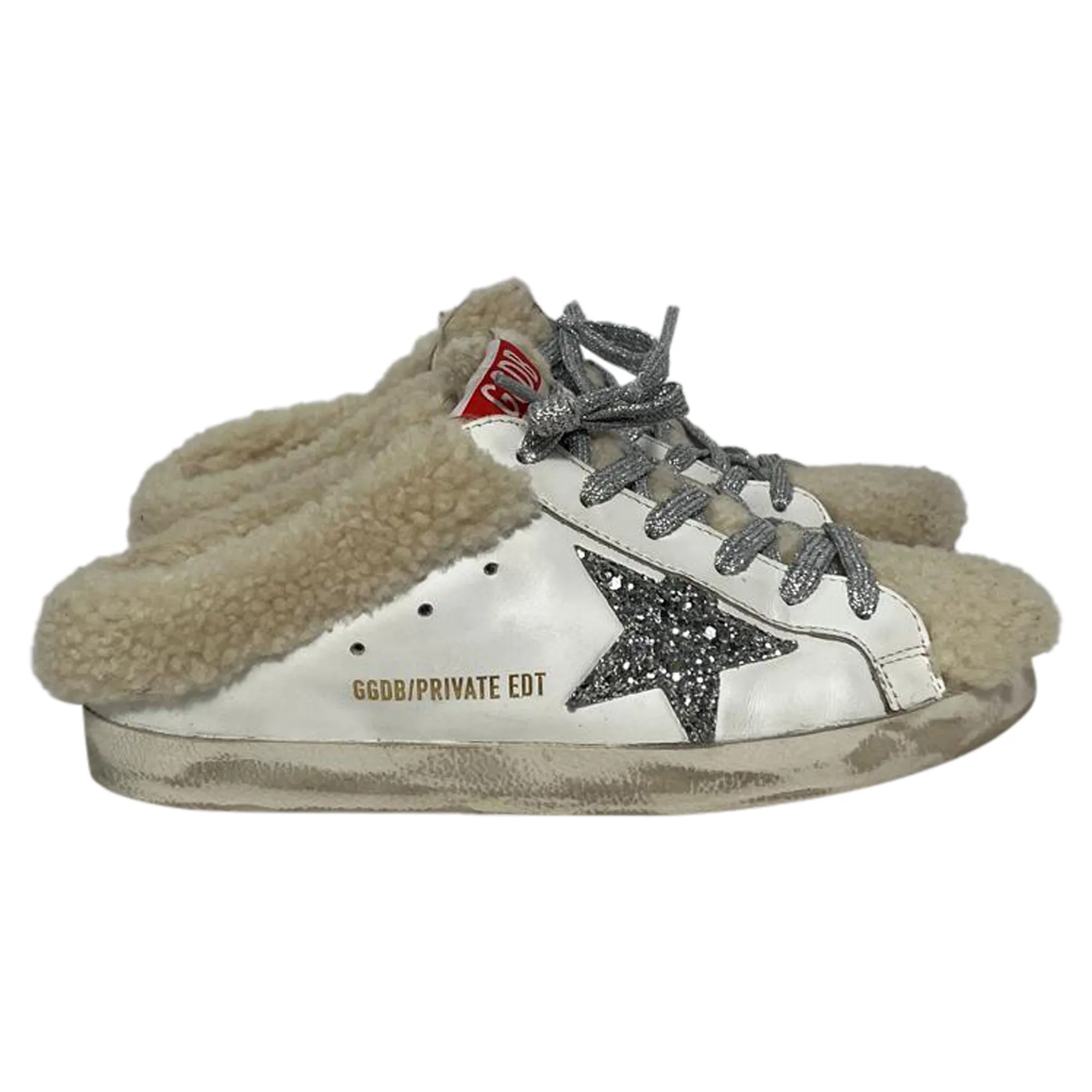 Reinforced Stitch Detail Reactive Cushioning Golden Goose Super-Star Sabot Sheared Slip-On Sneakers in White Leather