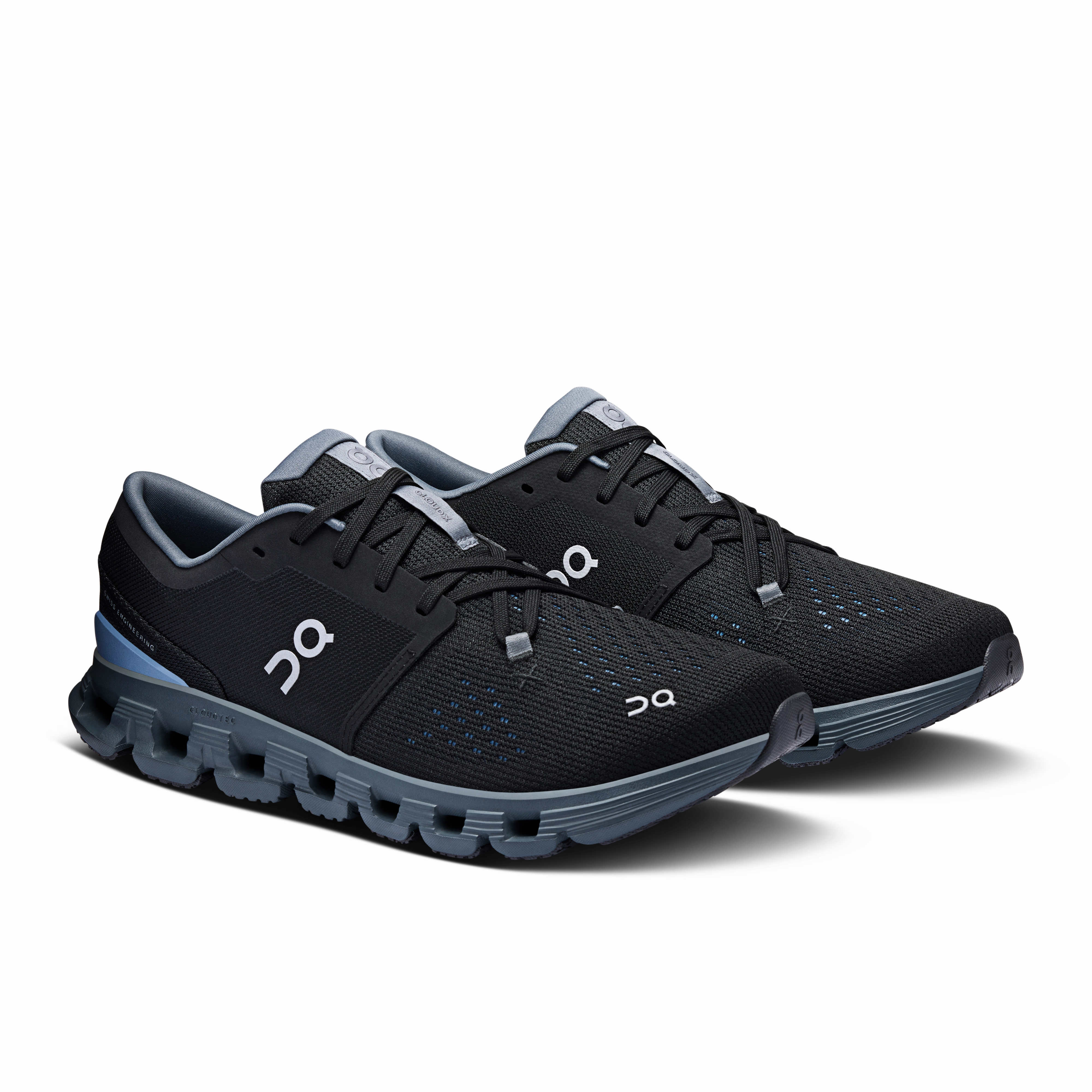 On Running Men's Cloud X 4 Shoes - Black / Chambray Responsive Ride Feel Hyper Elastic Midsole