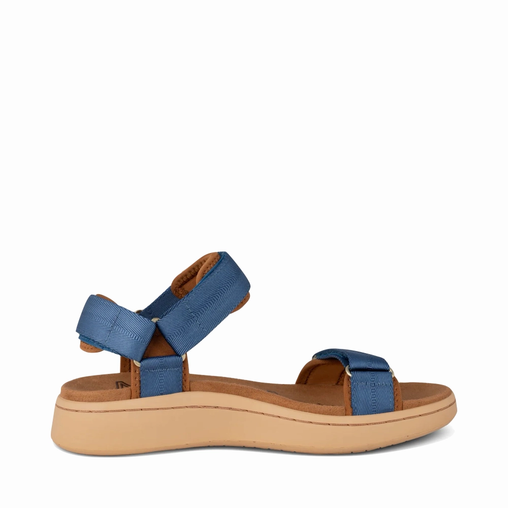 Woden Women's Line Strap Sandal in Old Denim Blue Balanced Motion