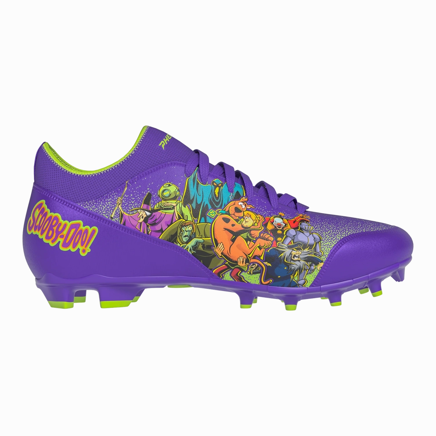 Phenom Elite Men's Scooby-Doo 'Unmasked' Purple Velocity 3.0 Football Cleats Lock Fit Rough Ground
