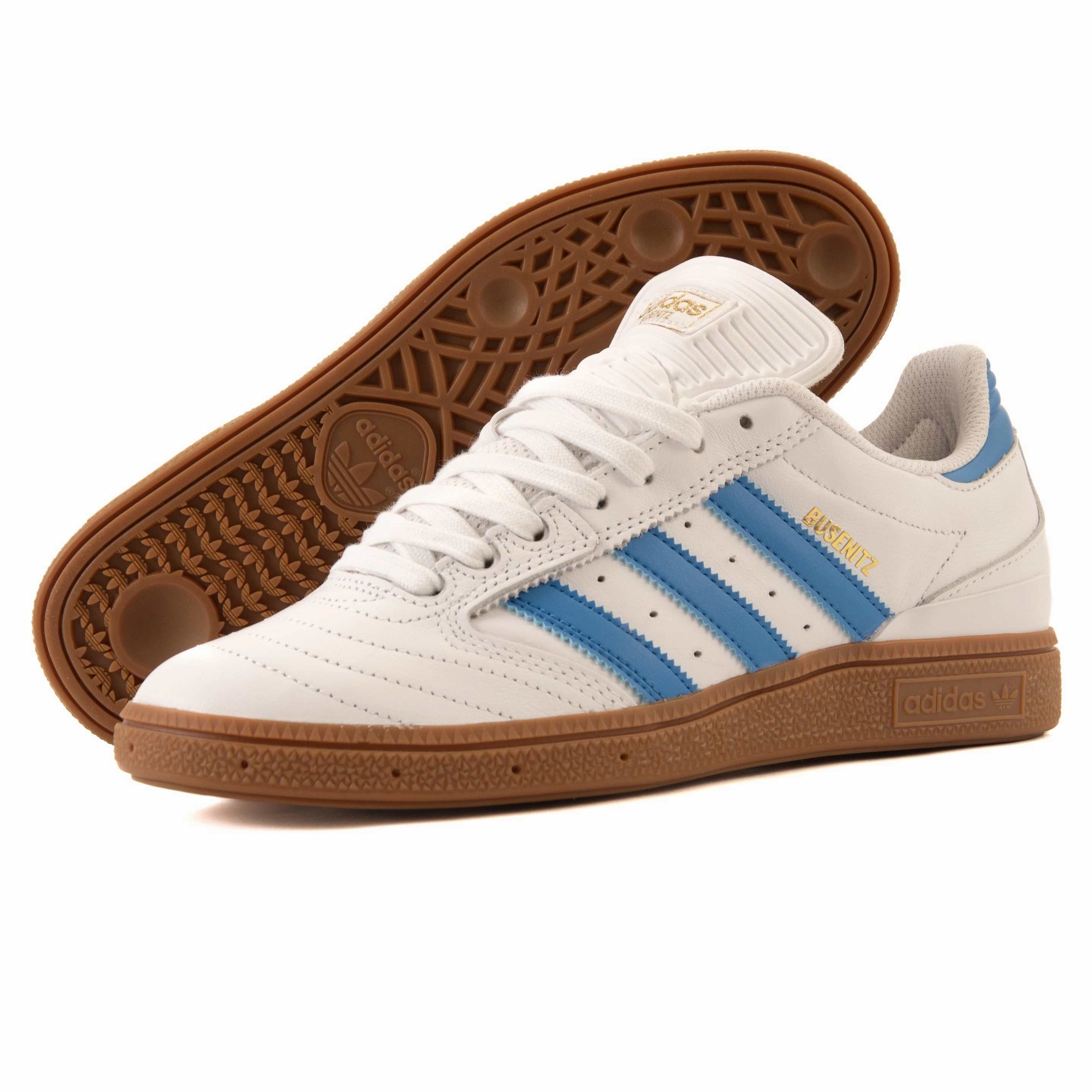 Adidas - Busenitz Pro (Cloud White/Blue Bird/Gold Metallic) Synthetic Overlay Details