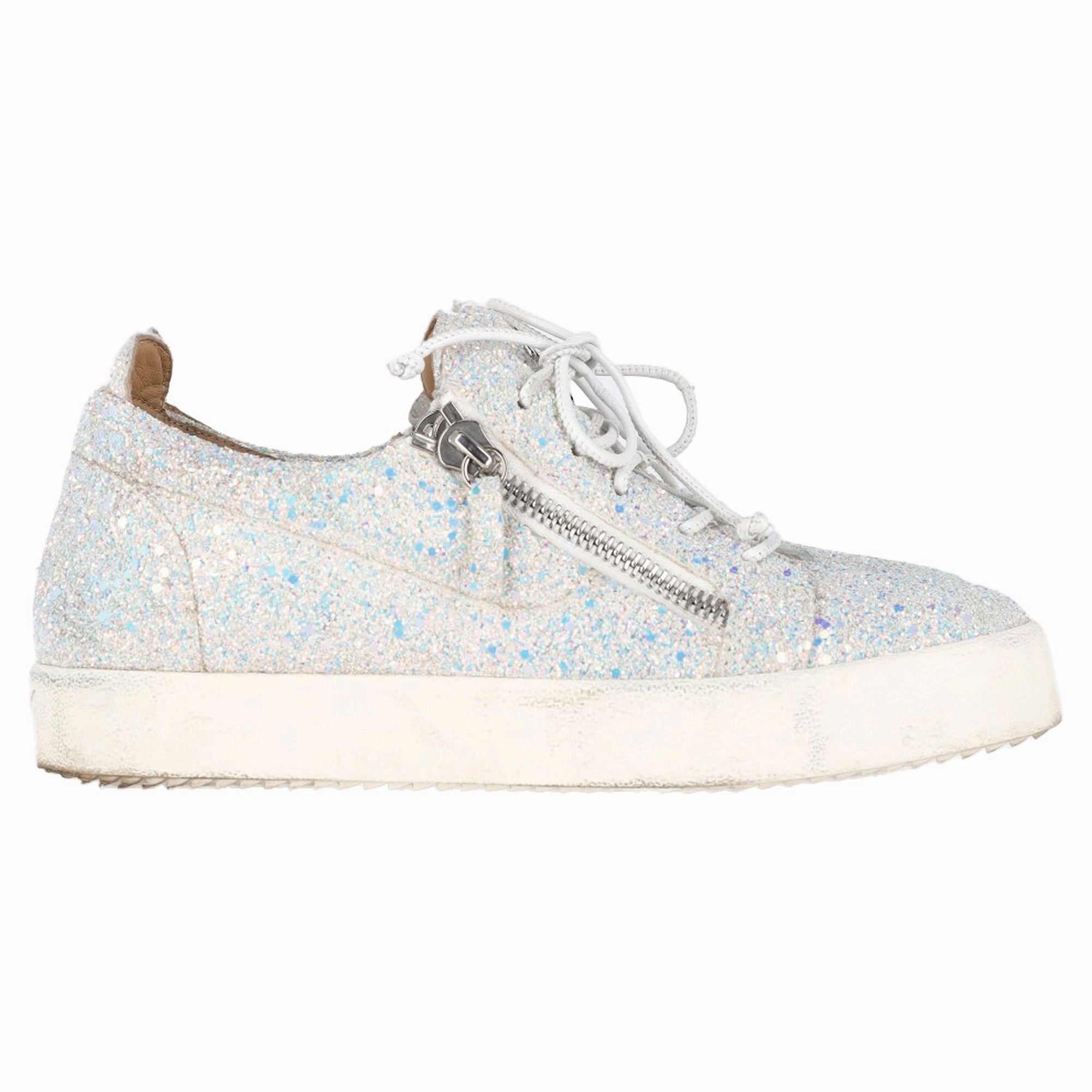 Giuseppe Zanotti May London Sneakers in White Glitter Low Top Style