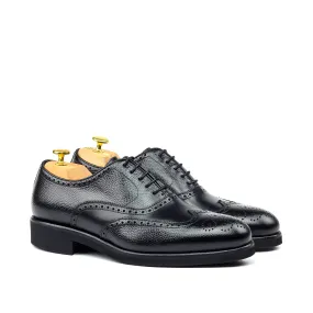 Unique Handcrafted Classic Black Box Calf Wingtip Oxford w/ Full Brogue by Le Ruux Efficient Look Urban Fit