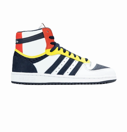 Drop Insole Heel Support System Adidas Men's Top Ten RB Hi Shoes - White / Navy / Red / Yellow