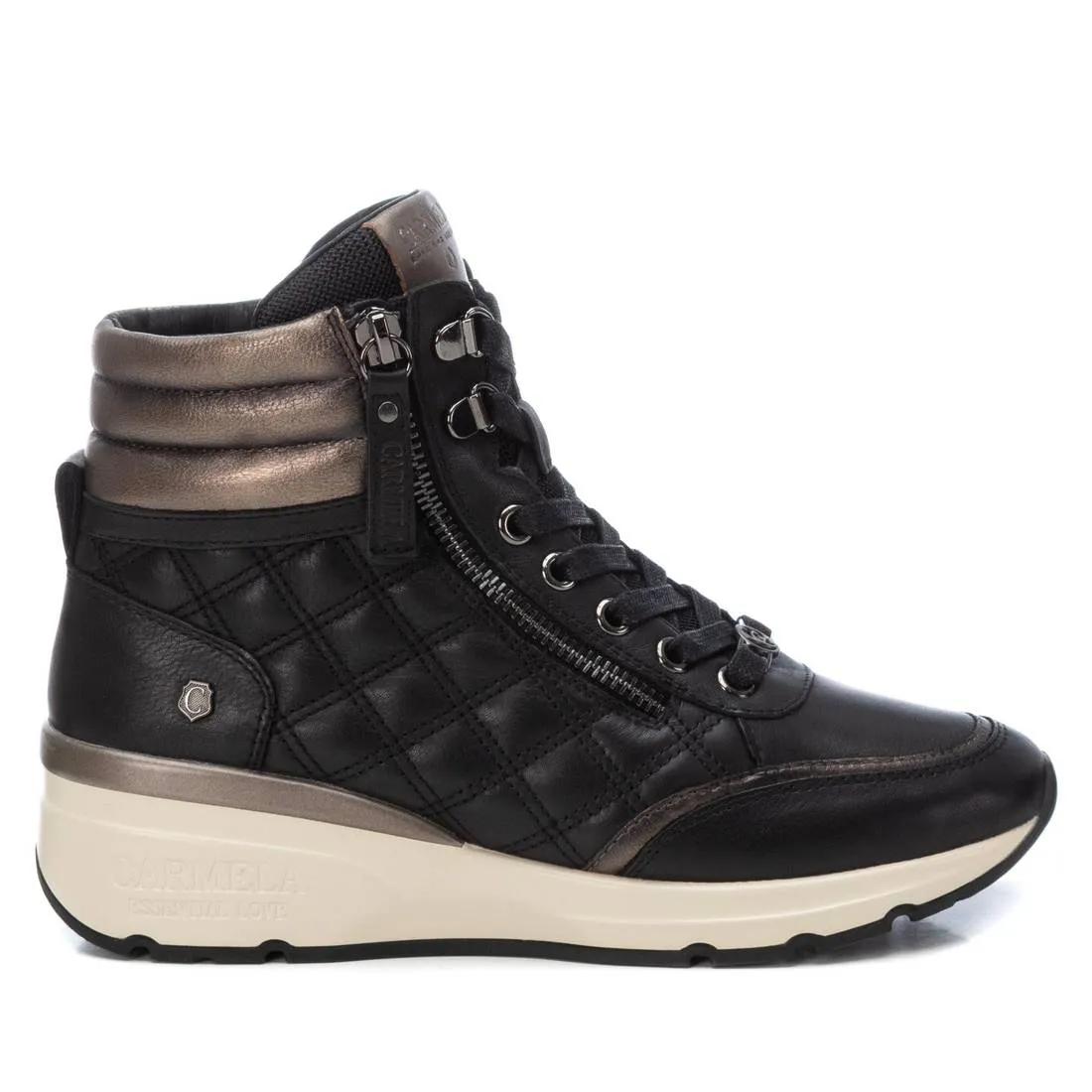 Carmela Collection Leather Sneaker Booties By Xti Ergonomic Footbed