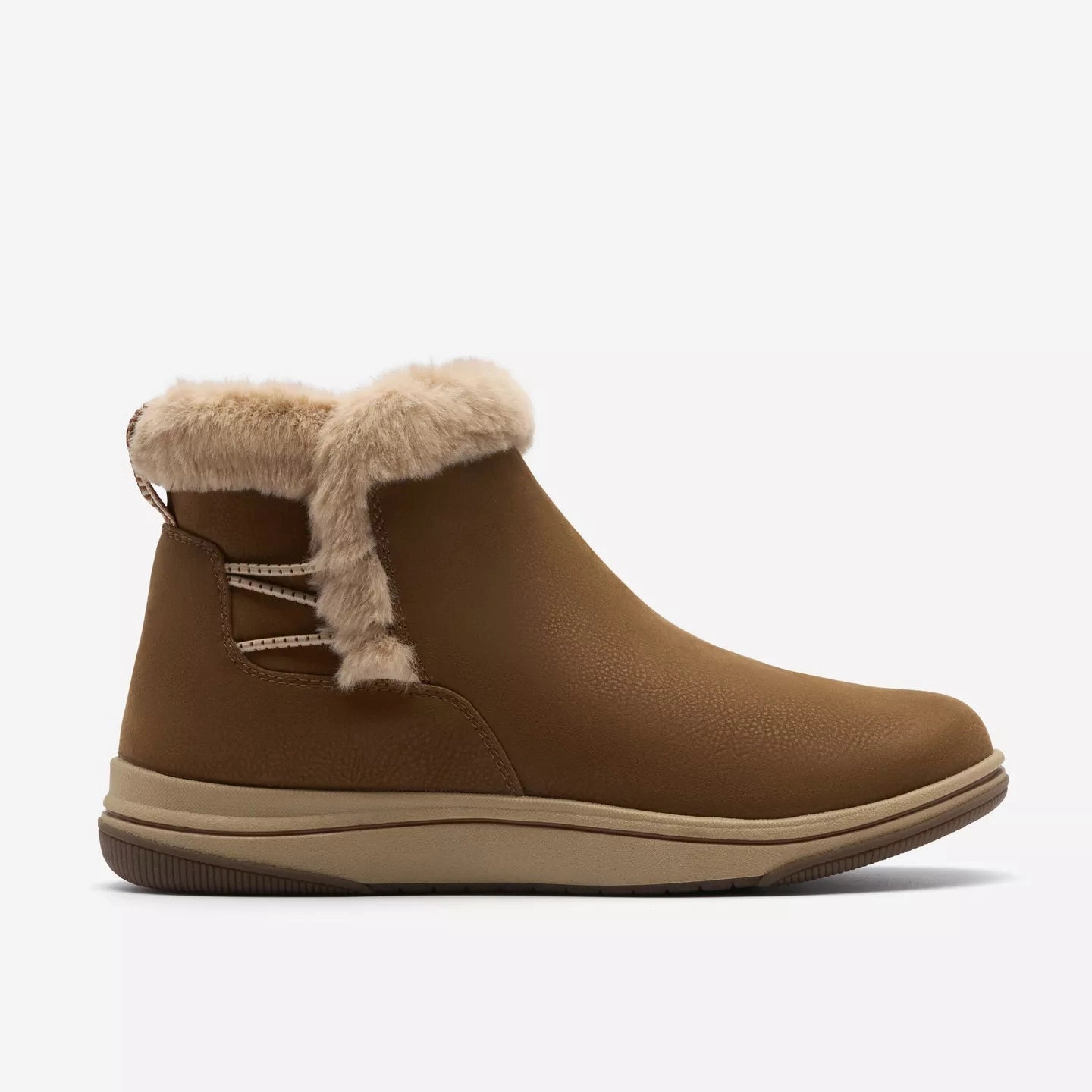 Thick sole Stable Support Clarks Women's Breeze Fur Boot in Dark Tan Combination