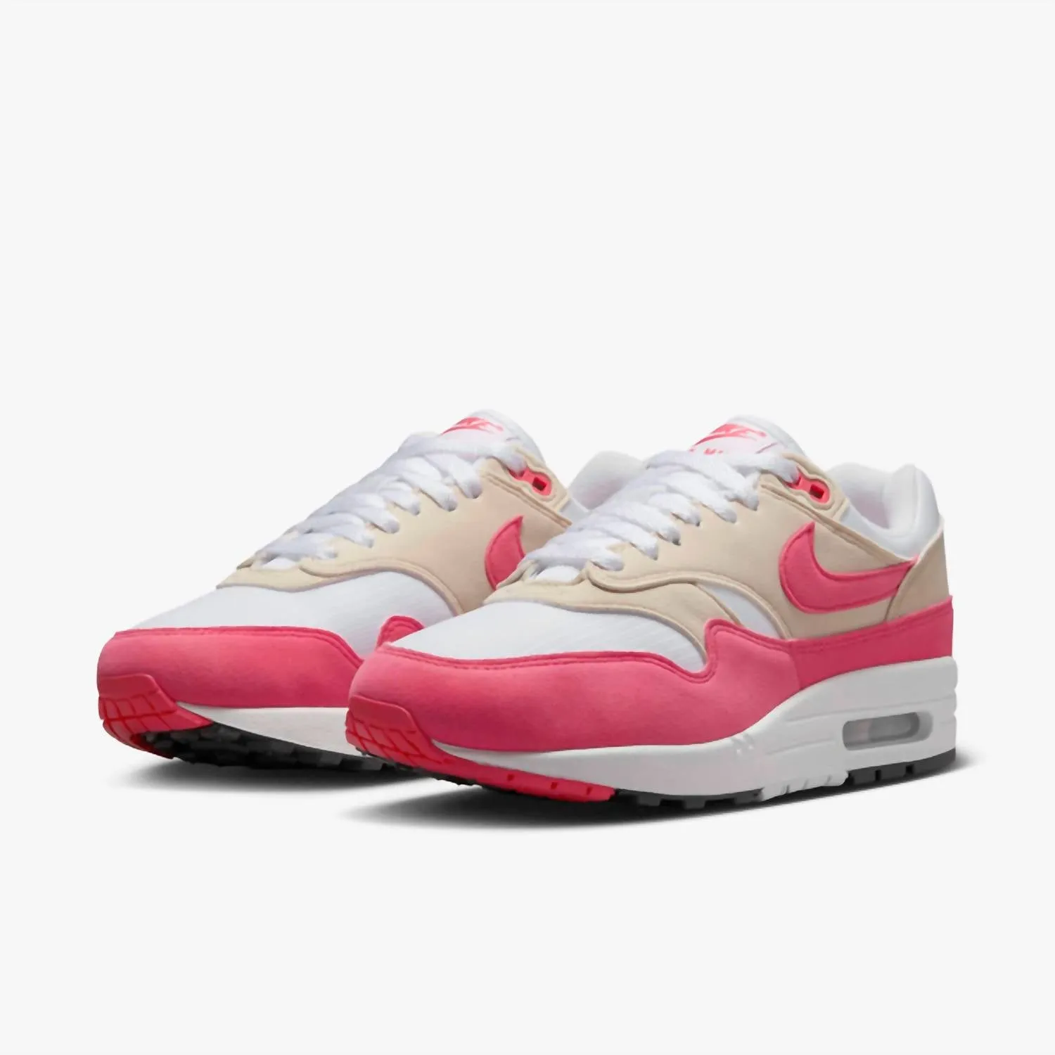 Women's Air Max 1 Sneaker In White/light Orewood Brown/black/aster Pink Easy   To   Clean Designer Style