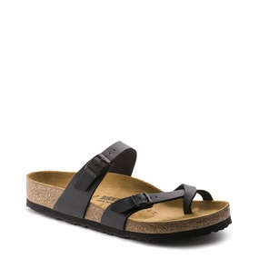 Birkenstock Women's Mayari Birko-Flor Toe Loop Sandal in Black Soft Interior