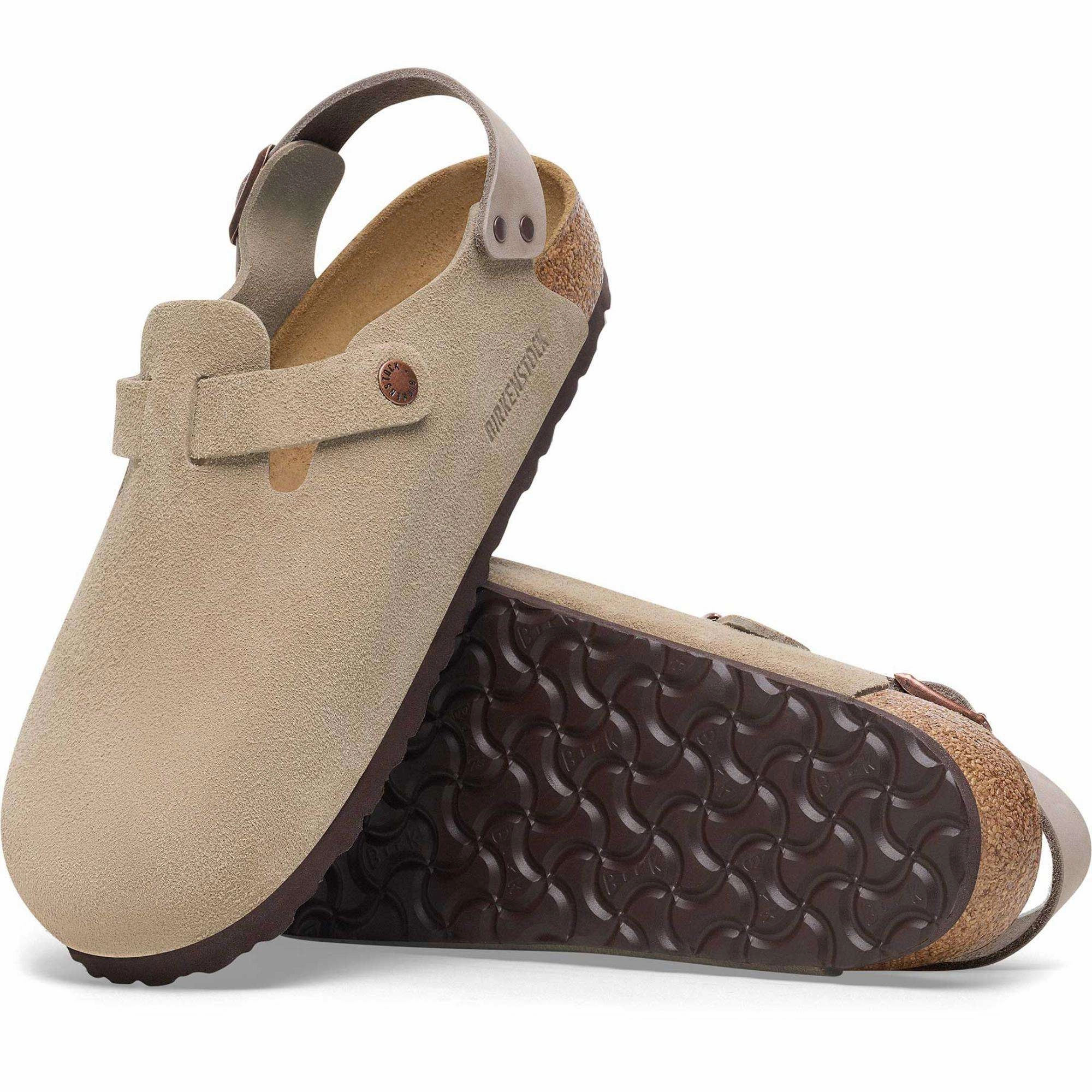 Talk Step Birkenstock Women's Tokio Suede Leather Clog in Taupe