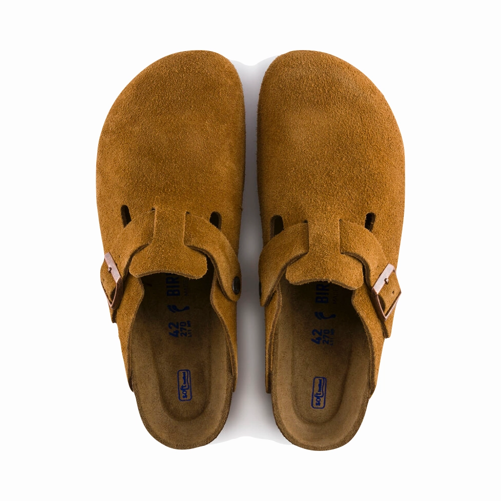 Style Choice Petal Path Birkenstock Women's Boston Suede Leather Soft Footbed Clog in Mink Brown