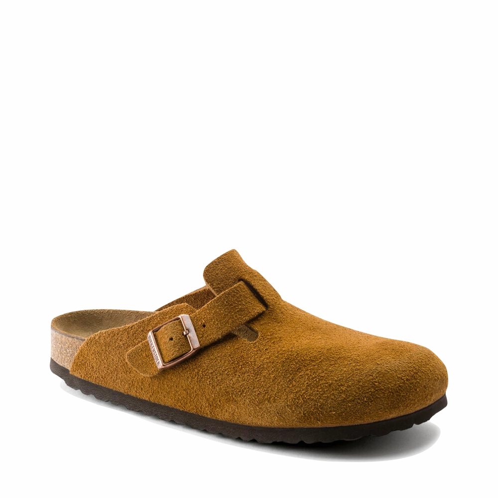 Quick Steps Seamless Edge Birkenstock Women's Boston Suede Leather Soft Footbed Clog in Mink Brown