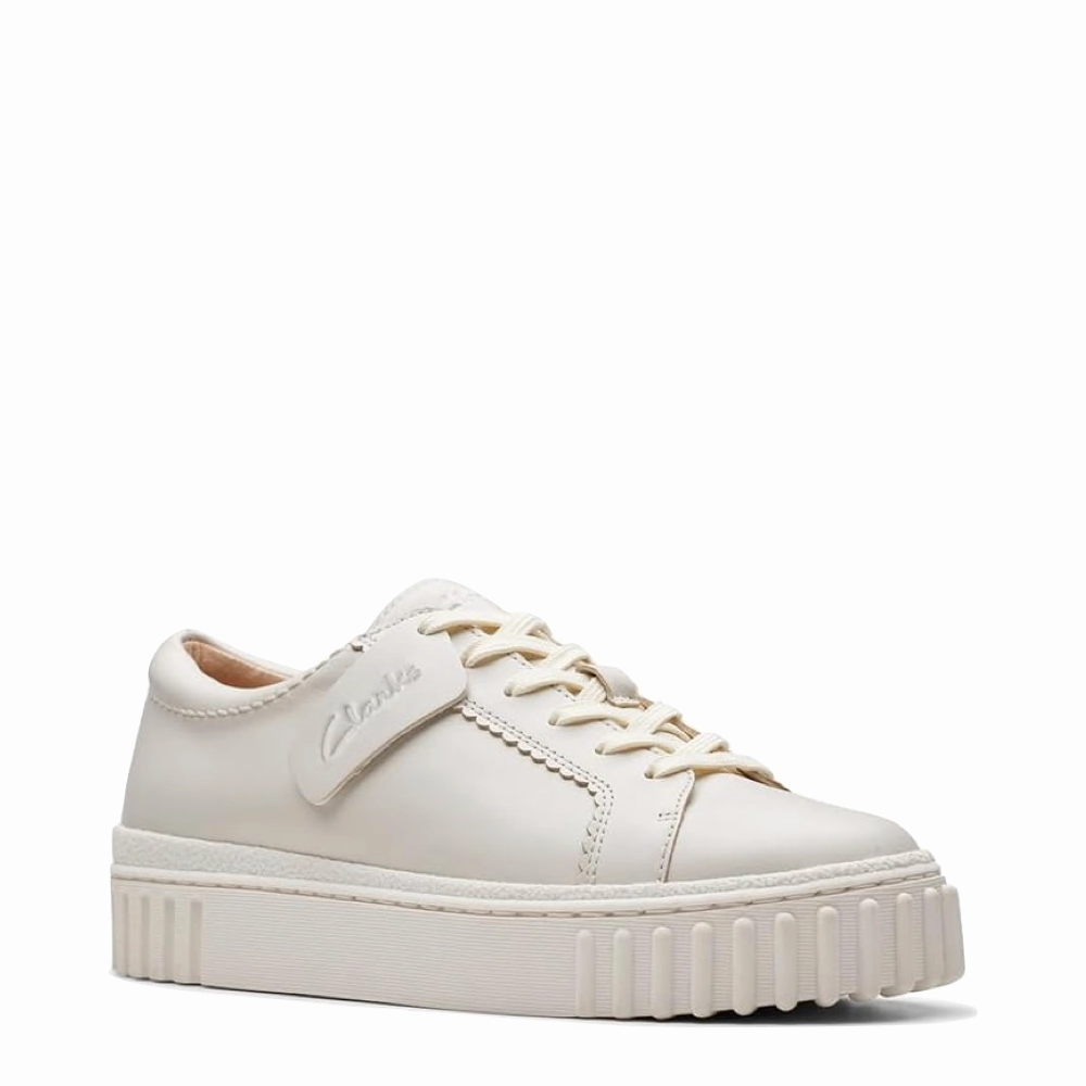 Low Profile Silhouette Wardrobe Staple Clarks Women's Mayhill Walk Leather Sneaker in Off White