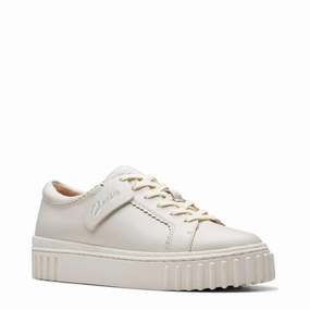 Low Profile Silhouette Wardrobe Staple Clarks Women's Mayhill Walk Leather Sneaker in Off White