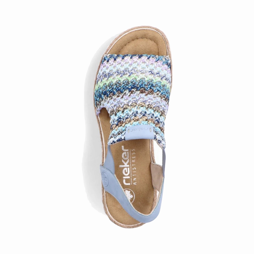 Move Free Blossom Step Rieker Women's Rose 72 Wedge Sandal in Blue Multi/Aqua