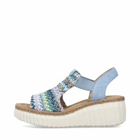 Rieker Women's Rose 72 Wedge Sandal in Blue Multi/Aqua Stylish Upper Breath Comfort