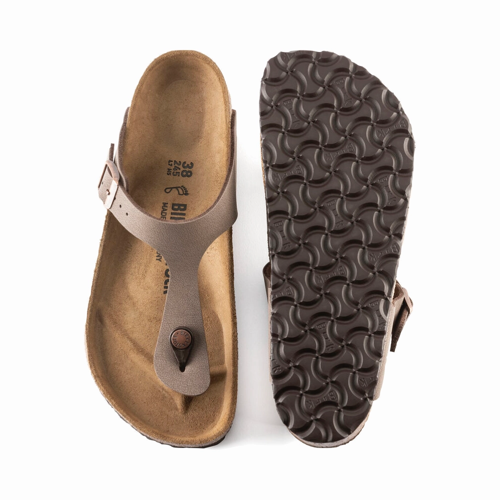 Birkenstock Women's Gizeh Birkibuc Thong Sandal in Mocha Herd Path Vegan Friendly Materials