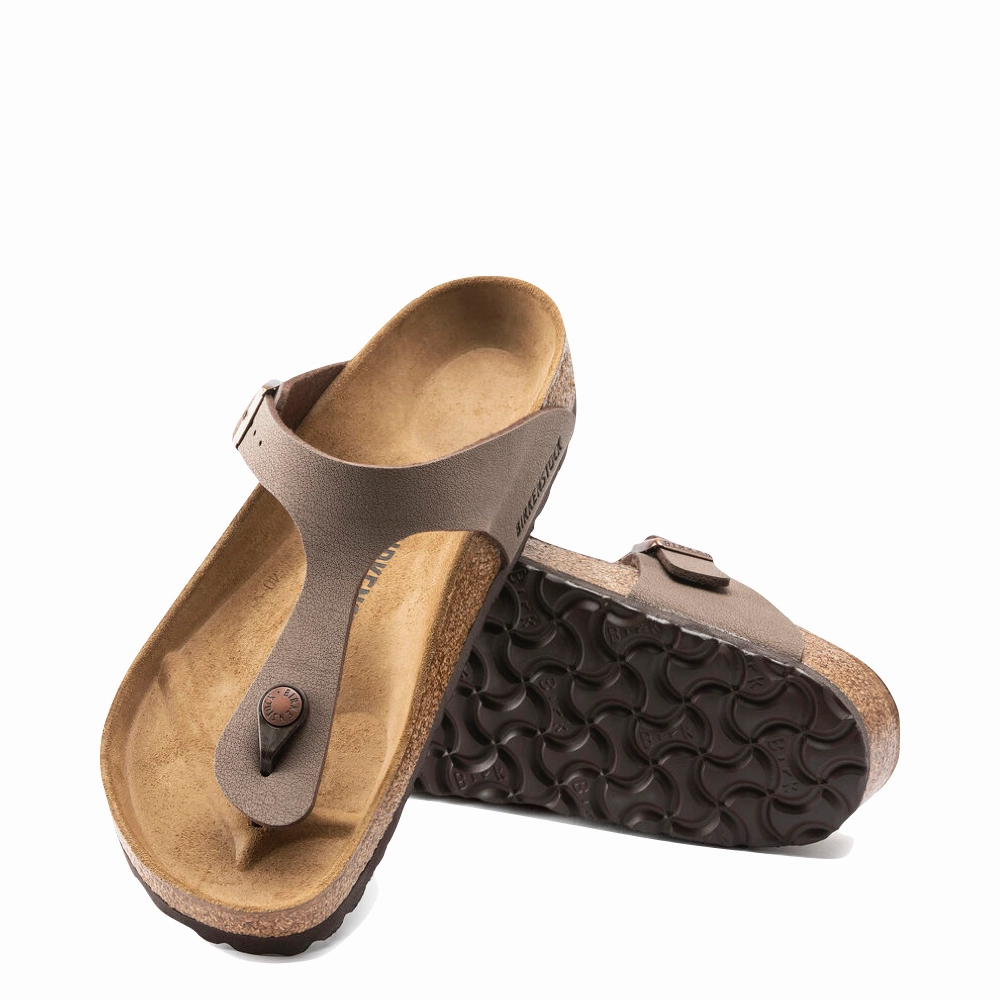 Eco Friendly Material Construction Birkenstock Women's Gizeh Birkibuc Thong Sandal in Mocha