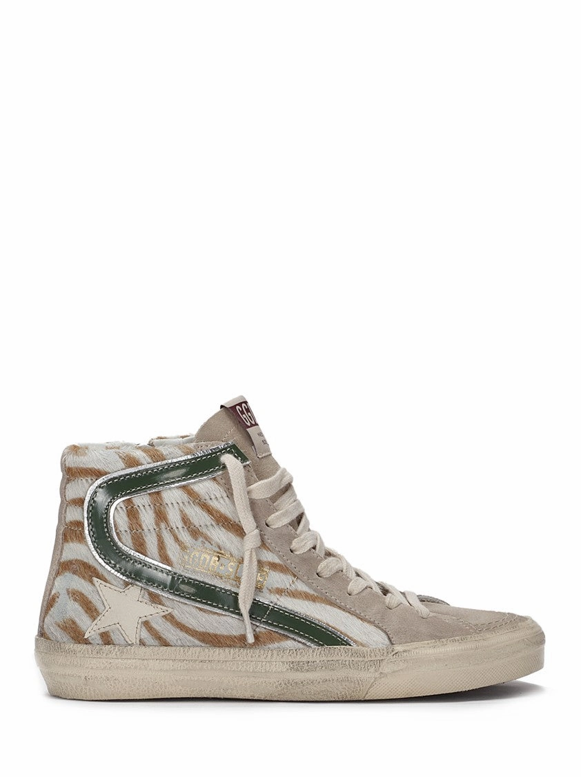 Relaxed Feel High-Top Sneakers With Zebra-Print Leather And Suede Accents
