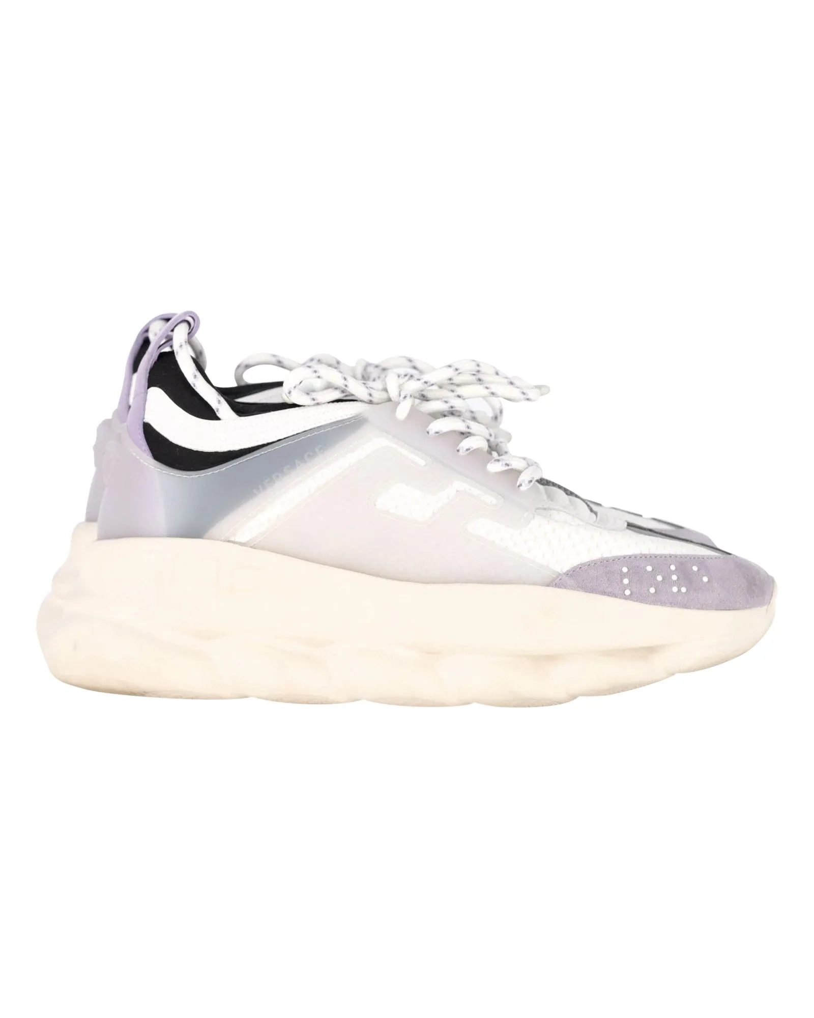 Versace Chain Reaction Sneakers in White Leather Adjustable Tongue