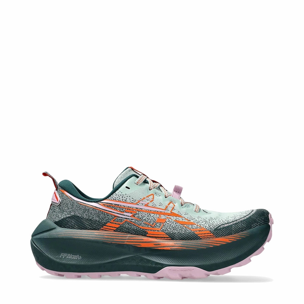 Asics Women's Trabuco 4 Sneaker in Cold Moss/Nova Orange Harbor Path