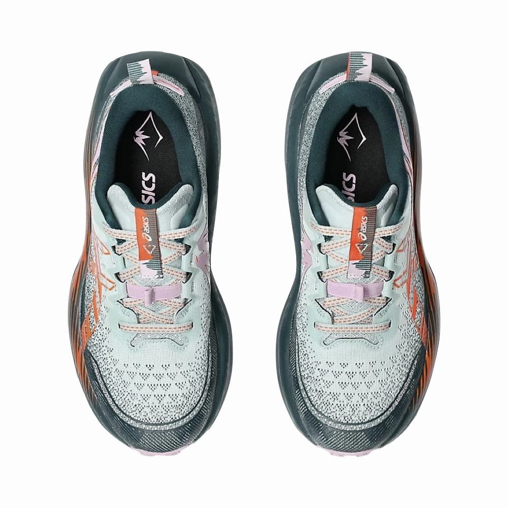 Asics Women's Trabuco 4 Sneaker in Cold Moss/Nova Orange Slip Resistant Sole