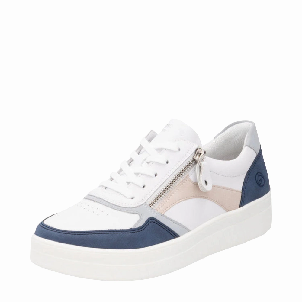 Remonte Women's Kendra 01 Sneaker in White/Jeans Heat Hike Train Hike