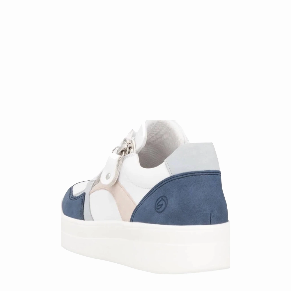 Rubber Tread Pattern Remonte Women's Kendra 01 Sneaker in White/Jeans