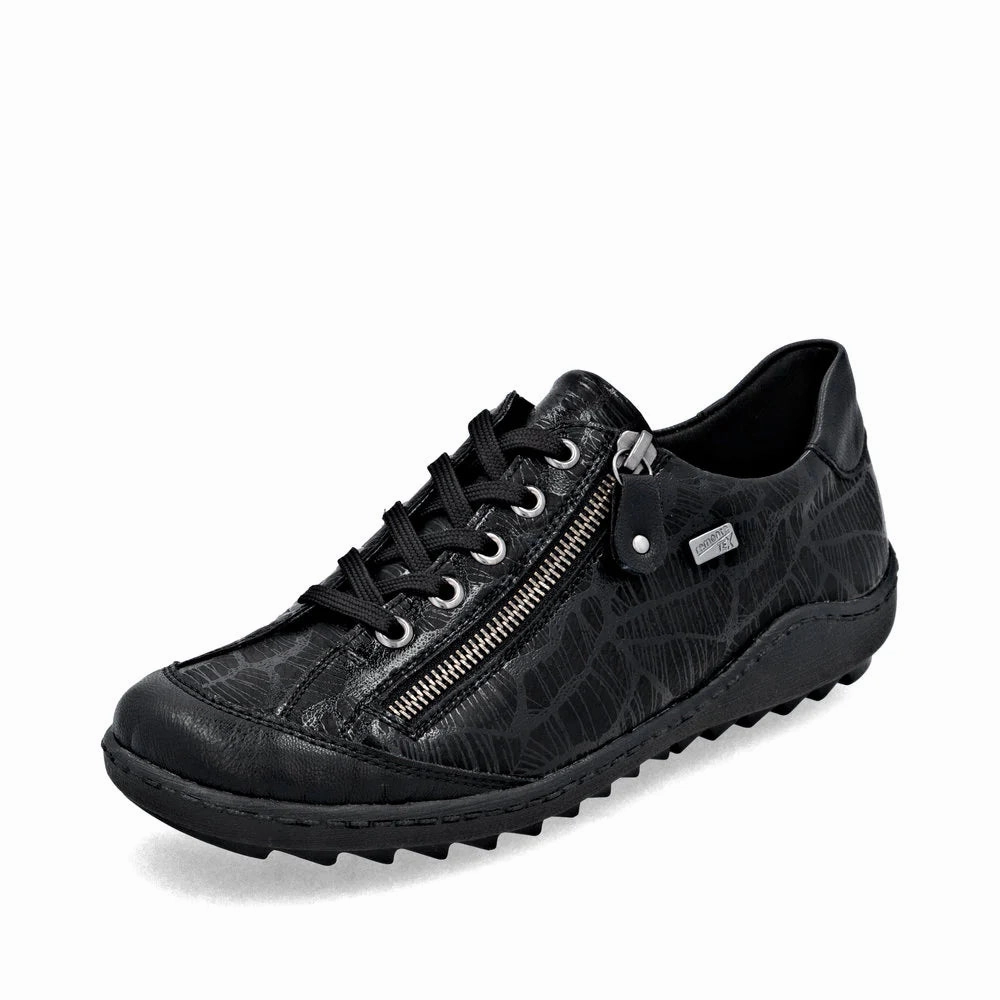 Sunset Step Remote Women's Liv 02 Side Zip Waterproof Lace Sneaker in Schwarz Black
