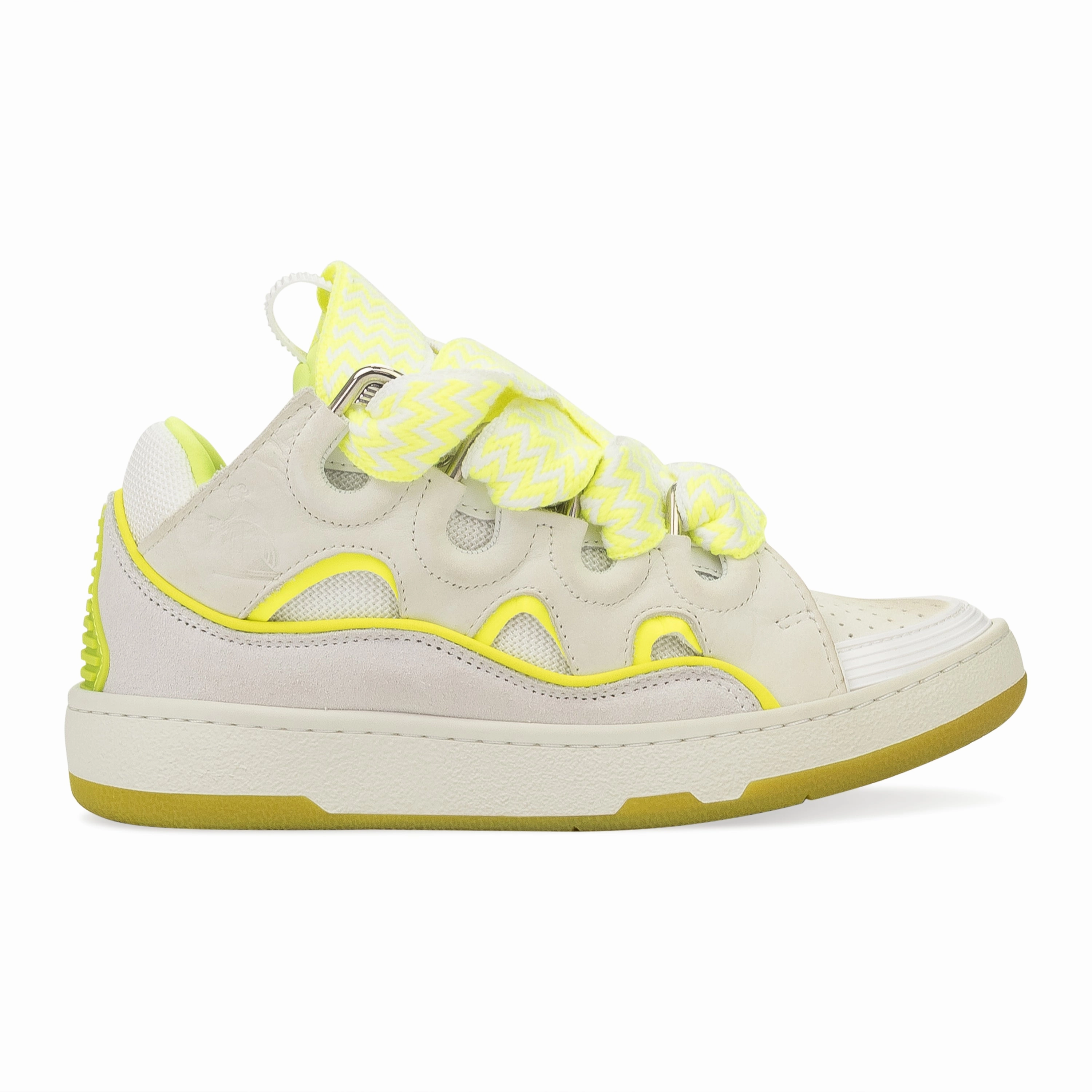 WHITE/FLOURESCENT YELLOW BASKETS CURB SNEAKERS Stability Zone Stretchy Material