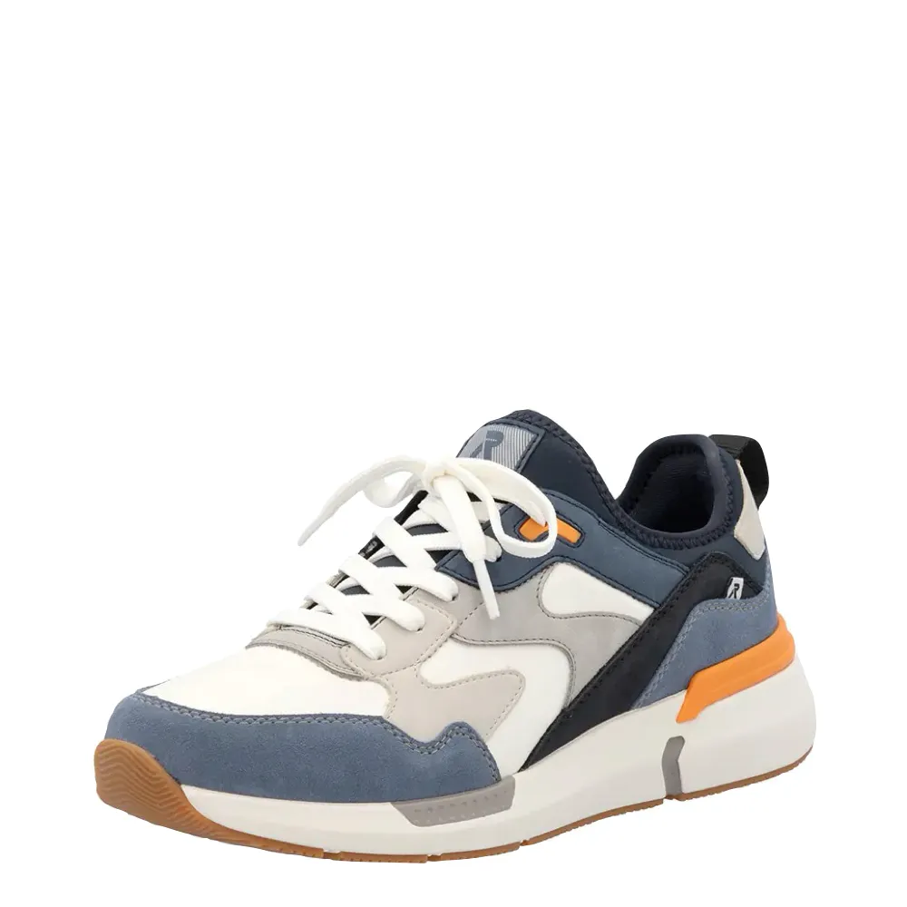 Fashion Fit Wear Light Rieker Men's Justus 03 Sneaker in Jeans/Dirty White/Cement