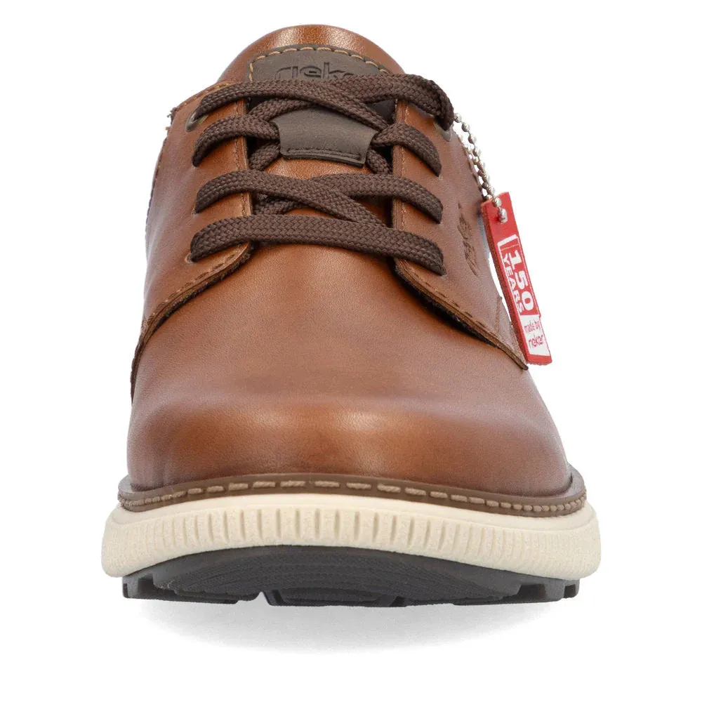 Sleek Detail RecycledMaterial Rieker Men's Stan 13 Leather Lace Dress Sneaker in Muskat Brown
