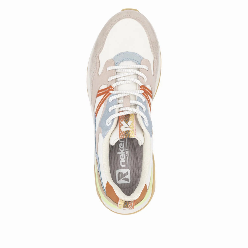 Ultra Responsive Foam No Pressure Rieker Women's Akilah 01 Sneaker in Iceberg/Dirty White/Light Rose