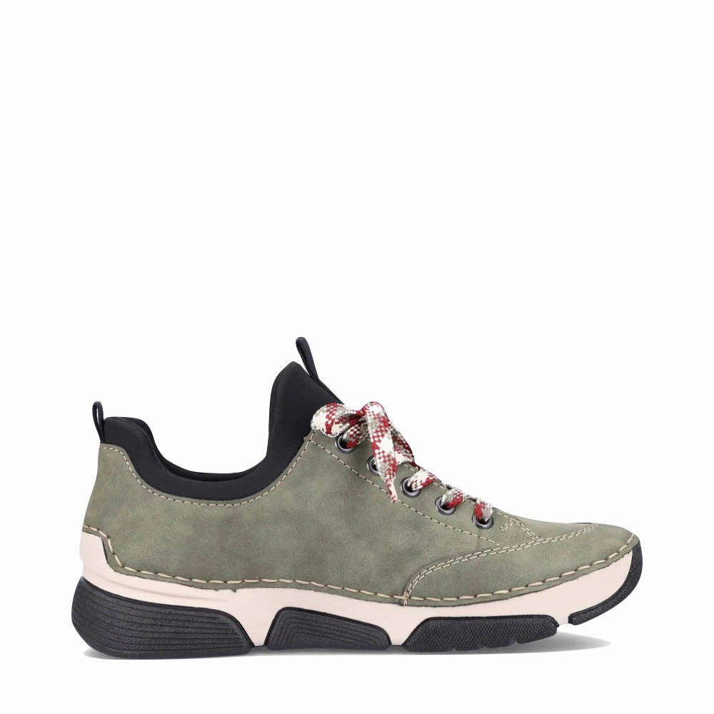 Street Walk Active Mode Rieker Women's Angela 73 Lace Slip On in Olive