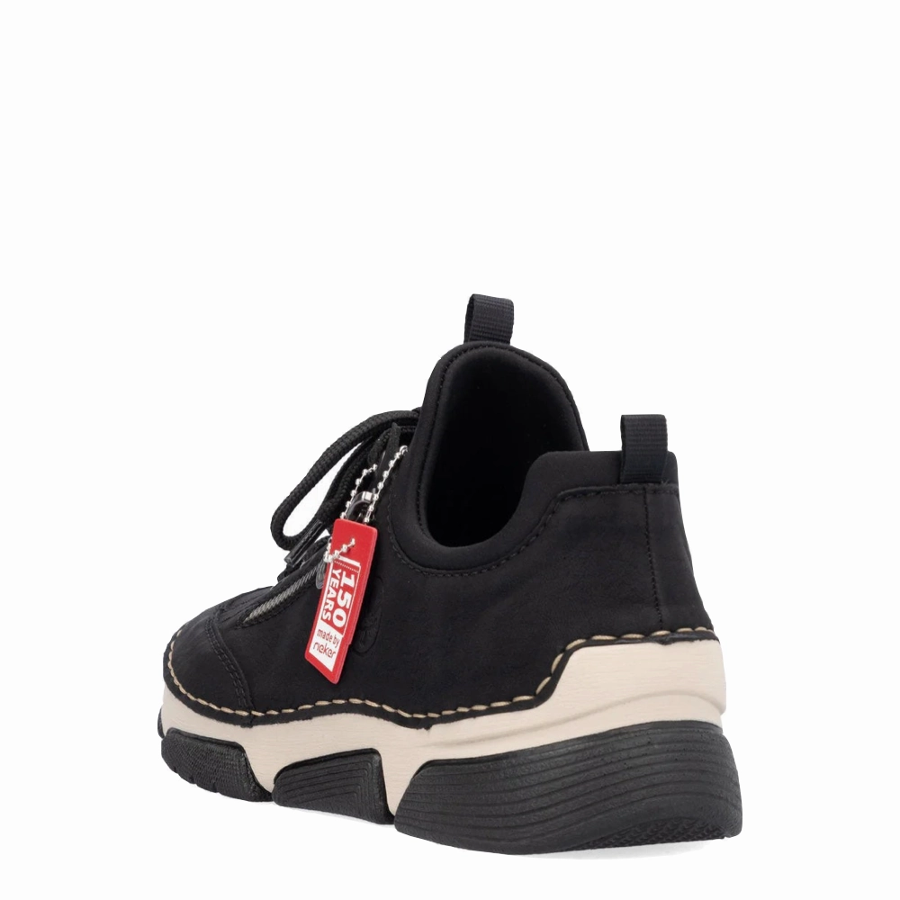 Walk With Ease Agile Comfort Rieker Women's Angela 73 Side Zip Lace Sneaker in Black