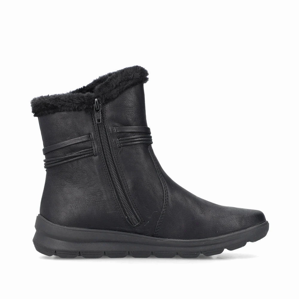 Fit Mode Casual Look Rieker Women's Berta 70 Side Zip Waterproof Boot in Black