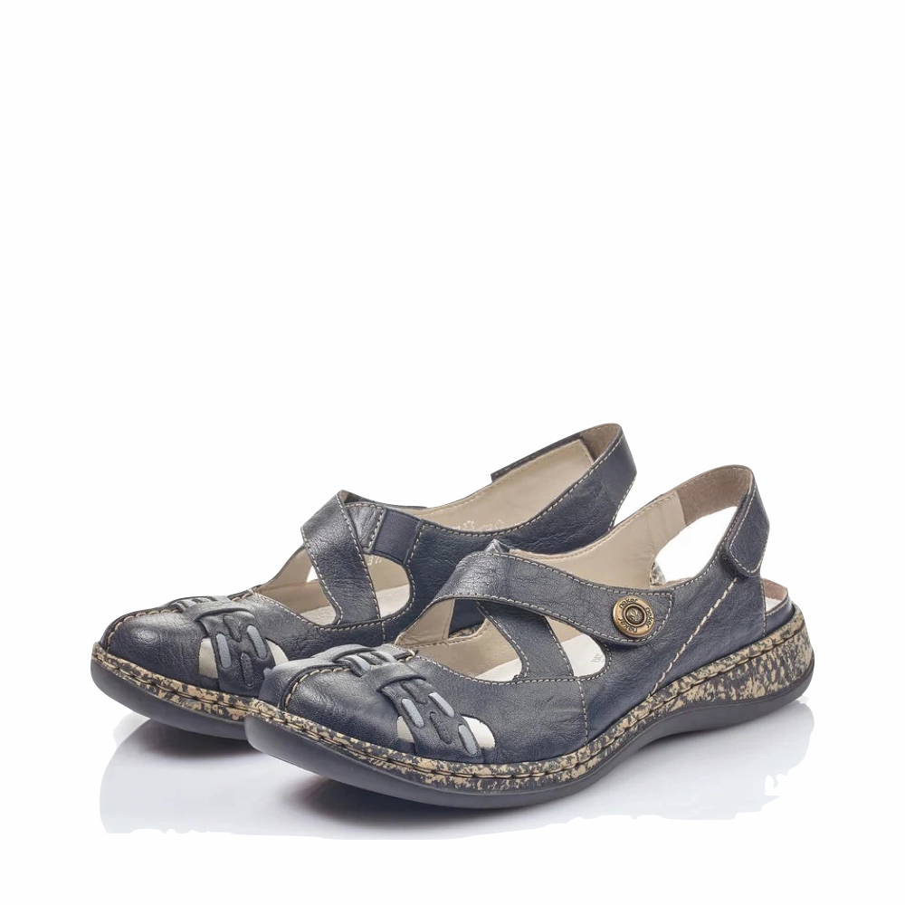 Clean Shape Comfortable fit Rieker Women's Daisy 77 Cross Strap Mary Jane in Pazifik Blue