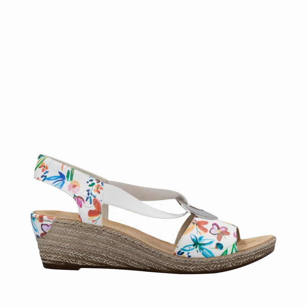 Fast Life Rieker Women's Fanni H6 Wedge Sandal in White Multi Meadow