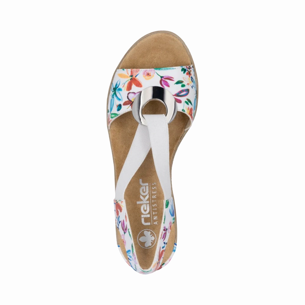 Reinforced Seams Rieker Women's Fanni H6 Wedge Sandal in White Multi Meadow
