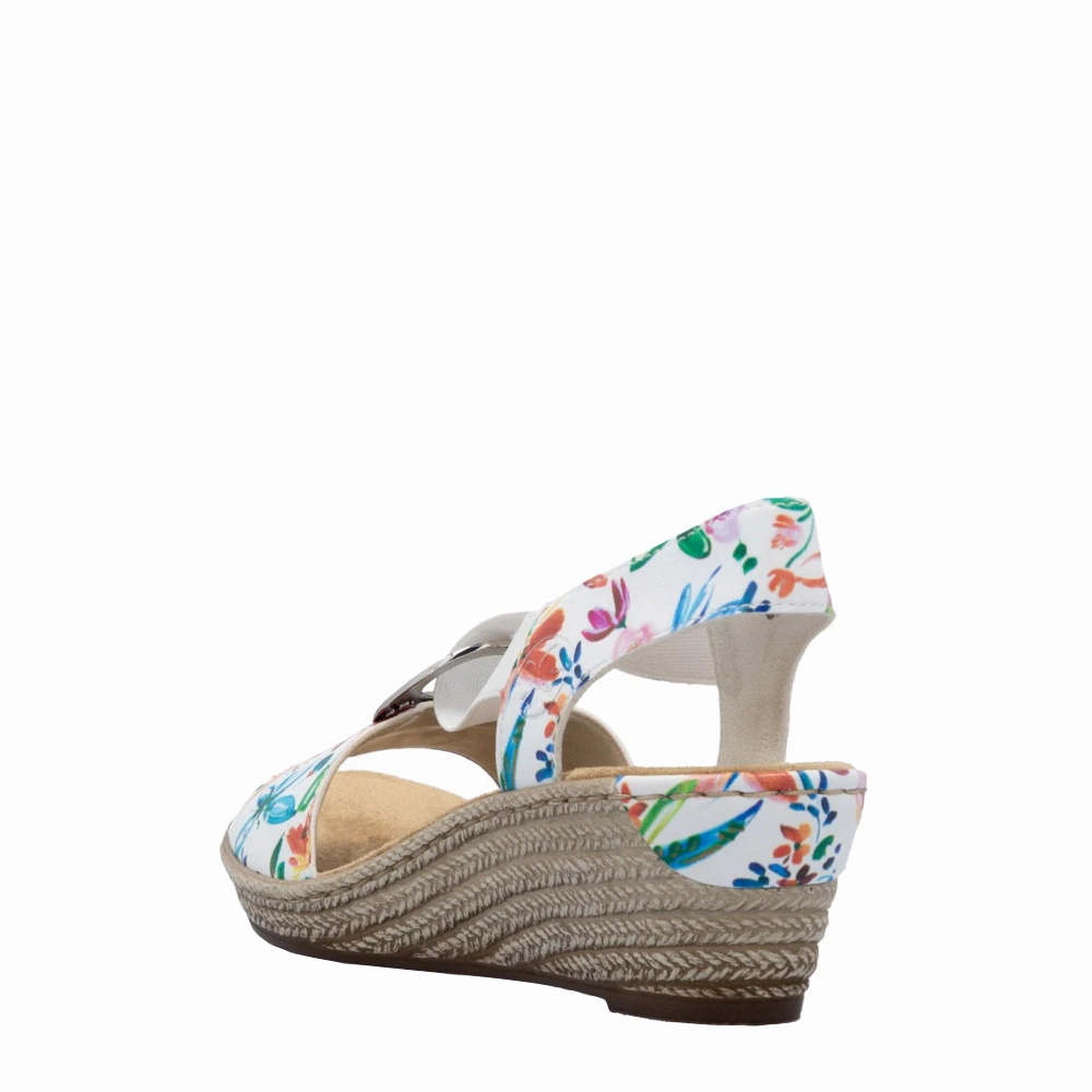 Adjustable lacing Fresh Wear Rieker Women's Fanni H6 Wedge Sandal in White Multi Meadow