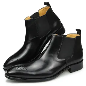 Walking Routine Romano - Men's Chelsea leather ankle boots with broguing (slip on)