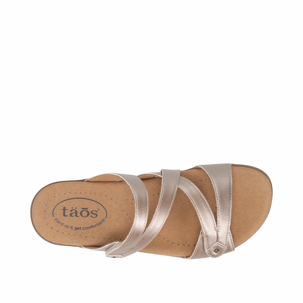 Taos Women's Double U Adjustable Strap Slide Sandal in Champagne Bold Detail Modern Movement